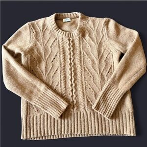 J. Crew Beige Cable Knit Crewneck Sweater Size M